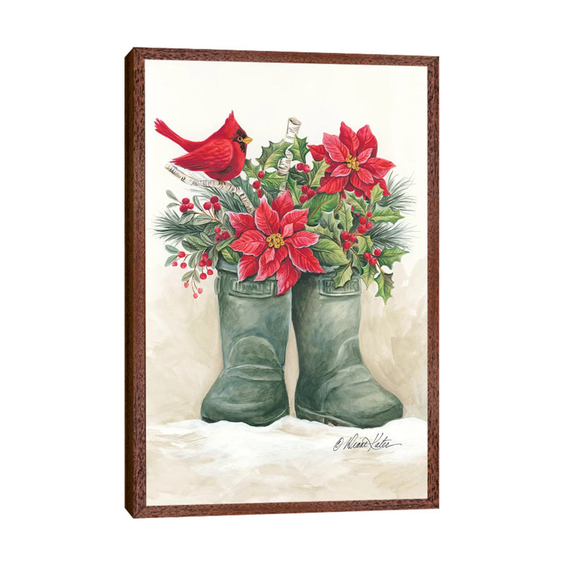 Christmas Lodge Boots by Diane Kater - Print on Canvas, Classic Brown Wood Framed, 66.04 cm H x 45.72 cm W