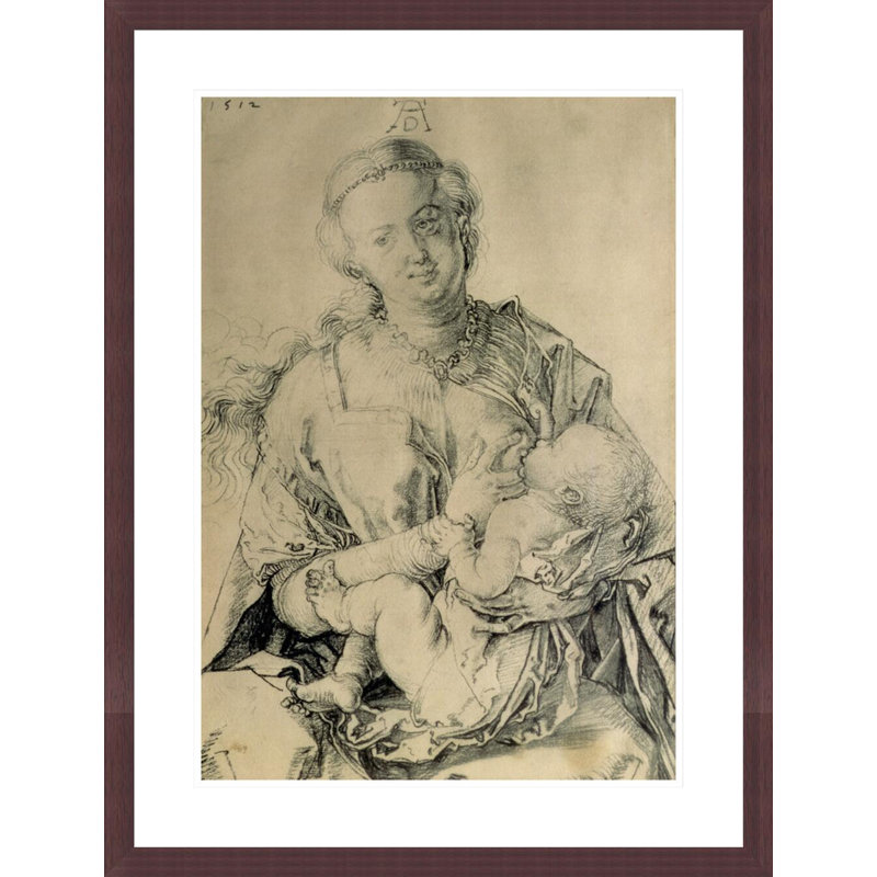 Vierge Marie qui tète l'enfant Christ (dessin au fusain) par Albrecht Dürer, impression giclée encadrée