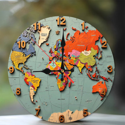 Horloge murale mappemonde avec chiffres