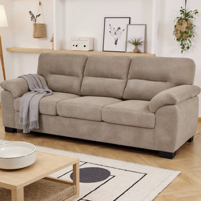 81" Modern 3-Seater Sofa, Upholstered Textured Fabric Couch, Plush Track Arms & Loose Back, Minimalist Contemporary Settee, Sturdy Wood Frame Sofa for Living Room
