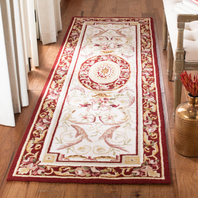 Hollander Oriental Hand-Hooked Wool Burgundy Area Rug