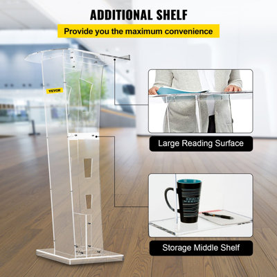 Acrylic Podium 45" Tall Plexiglass Podium 26.8"x15" Table Acrylic Pulpits for Churches with 8 mm Thick Acrylic Board Acrylic Podiums and Lecterns Design for Lecture Recital Speech & Presentat
