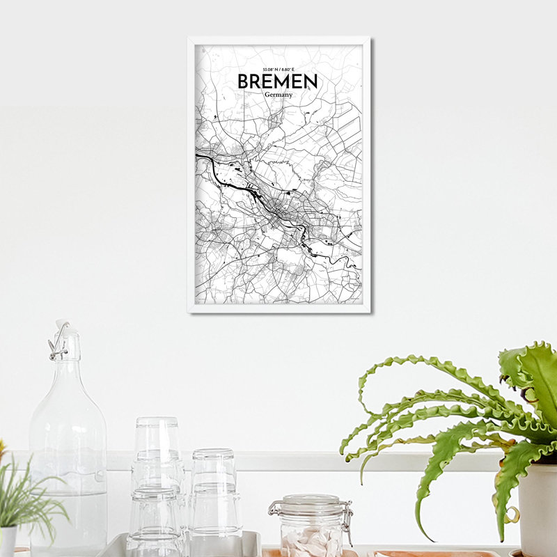 Bremen City Map, impression, H 17 po x l 11 po x P 0,05 po, Encre