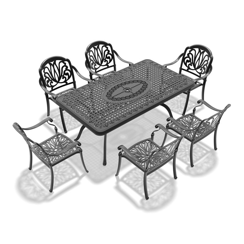 Elegant Cast Aluminum Patio Dining Set, Weather-resistant Comfort For Outdoor