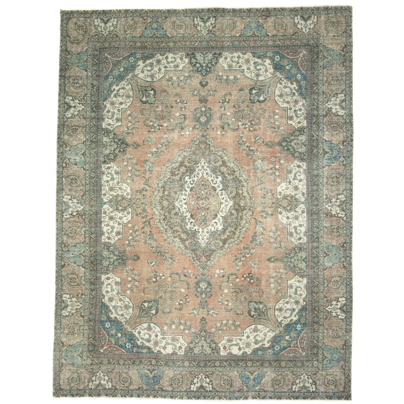 Tapis unique en laine noué à la main de style années 1960 de 10 pi 4 po x 13 pi 6 po Olivos