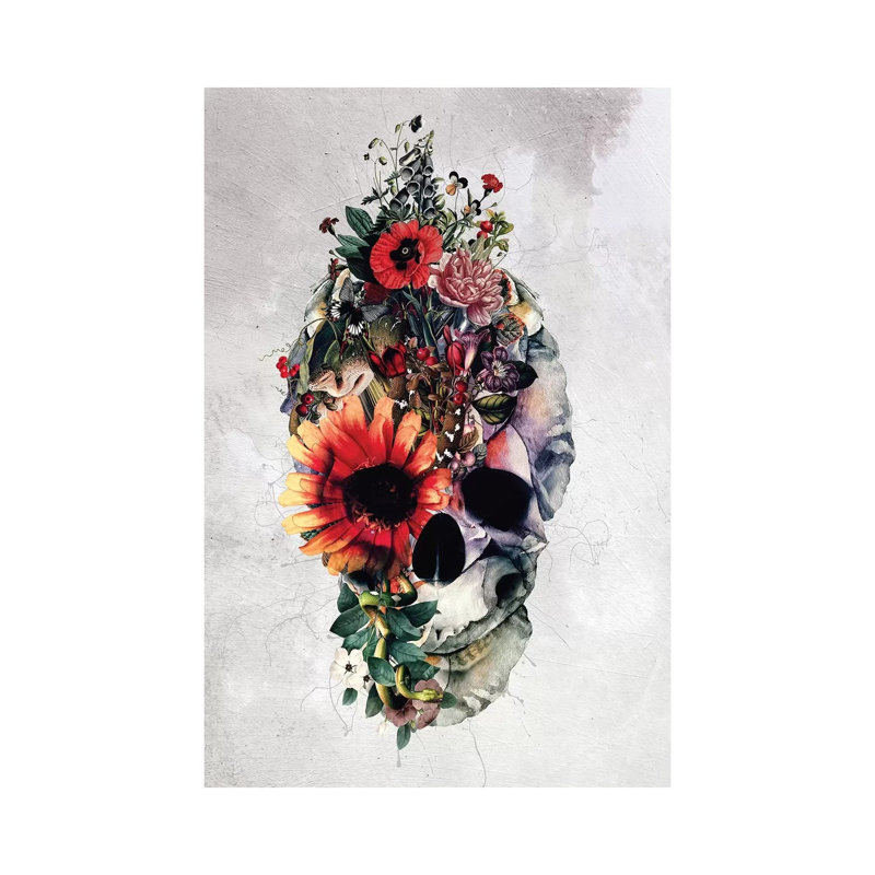 Two Face Skull by Riza Peker - Wrapped Canvas Painting, 30.48cm H x 20.32cm W x 1.91cm D