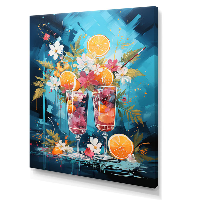 Cerulean Tom Collins Cocktail Flow - Art mural cocktails, H 32 po x l 24 po x P 1 po