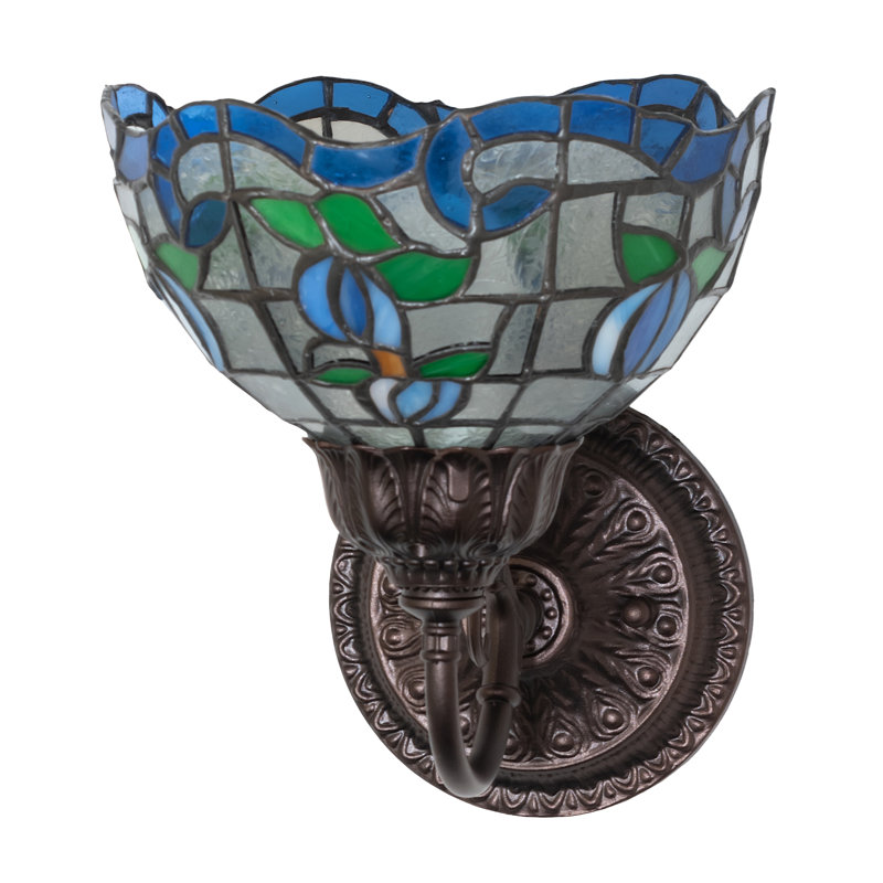 7" Wide Roseborder Wall Sconce, Clear/Blue/Green/Yellow, 9" H x 7" W x 9" D