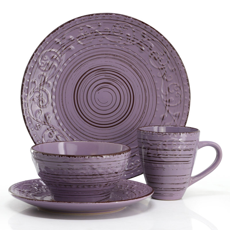  Radiance Ocean Bloom 16-Piece Dinnerware Set, Purple
