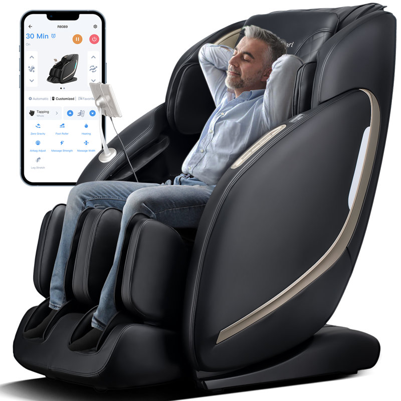 4D Full Body Massage Chair Zero Gravity With Auto Leg Extension App Control SL Track Shiatsu  Heated Recliner Black