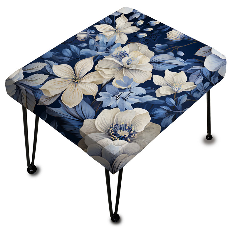 Repose-pieds bleu et blanc à motif floral V - Floral