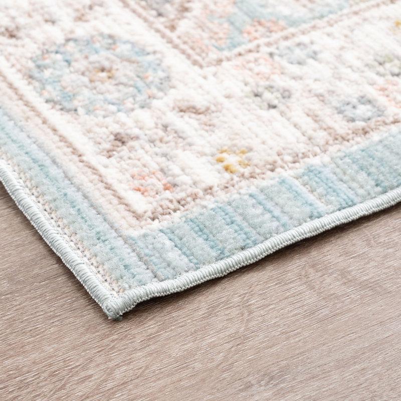 Ellen Traditional Oriental Aqua Polyester Runner Rug, 2'3'' x 7'7'', Runner 2'3" x 7'7"