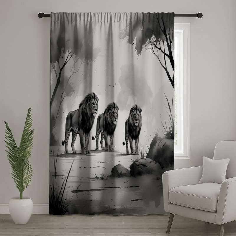 Trois lions, rideaux occultant et occultant - 1 panneau, 50 po x 80 po - 1 panneau, Transparent