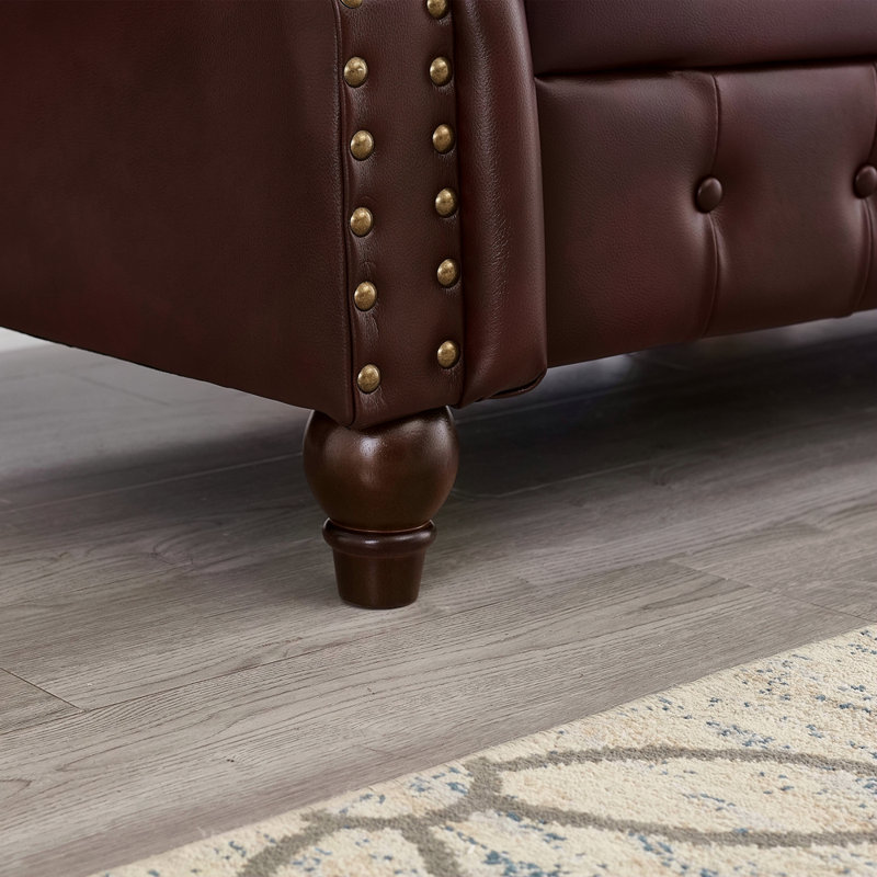 Canapé rembourré en similicuir de 85,8 po Chesterfield