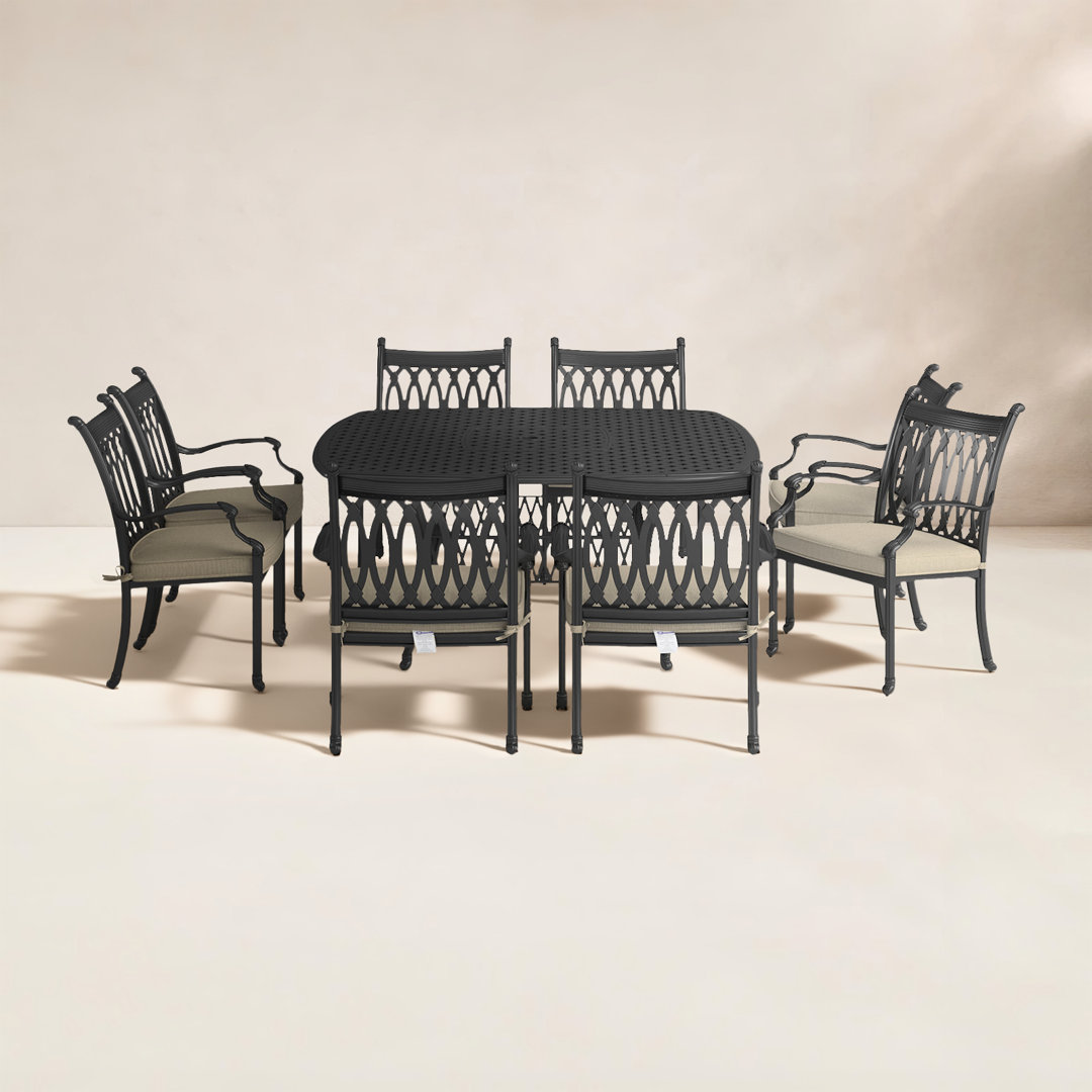 Brockport 8 - Person Metal Patio Dining Set with Square Table , Cushions Included Birch Lane™