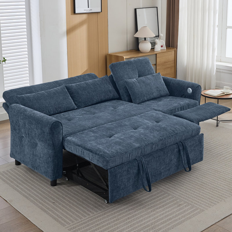 Canapé-lit inclinable convertible 3 places 82 po 82 po, Chenille bleu