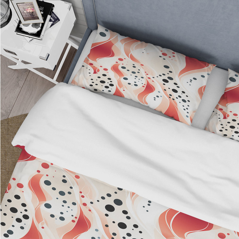 Ensemble de housse de couette à pois rouges et blancs III, Housse de couette simple + 1 taie décorative stan