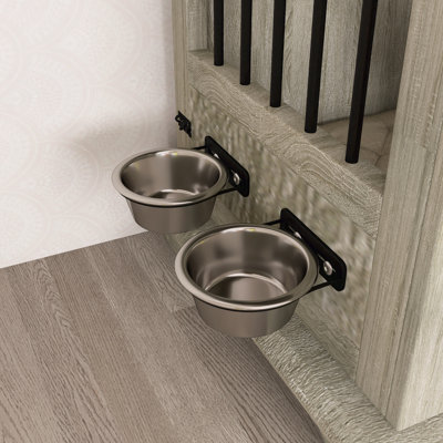 Large Dog Crate End Table With 2 Drawers & Rotating Bowls - Furniture Kennel For Medium Dogs