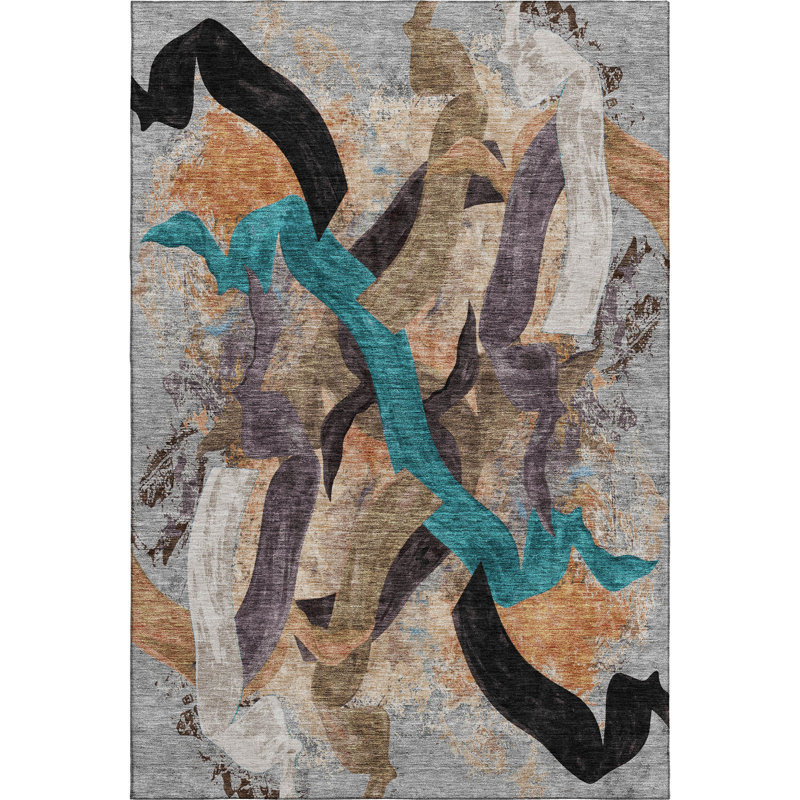 Premium Machine Washable Mayfield AMF2191 abstract Rug, Gray, 9' x 12'
