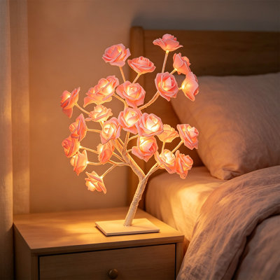  Fake Artificial Flowers for Home Decor Romantic LED Rose Tree Branch Lamp with USB Fake Flower Night Light for Bedroom Desk Ideal Gift for Birthday Festival Special Occasion