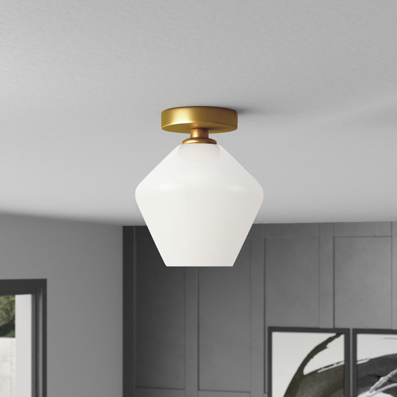 Sullivan Street Glass Flush Mount, Brass, White, 9.4" H x 7.9" W x 7.9" D