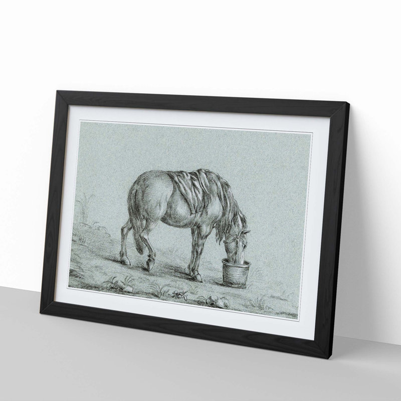 A Drinking Horse by Jean Bernard - Single Picture Frame Print, Black Framed, 33cm H x 45cm W x 2cm D