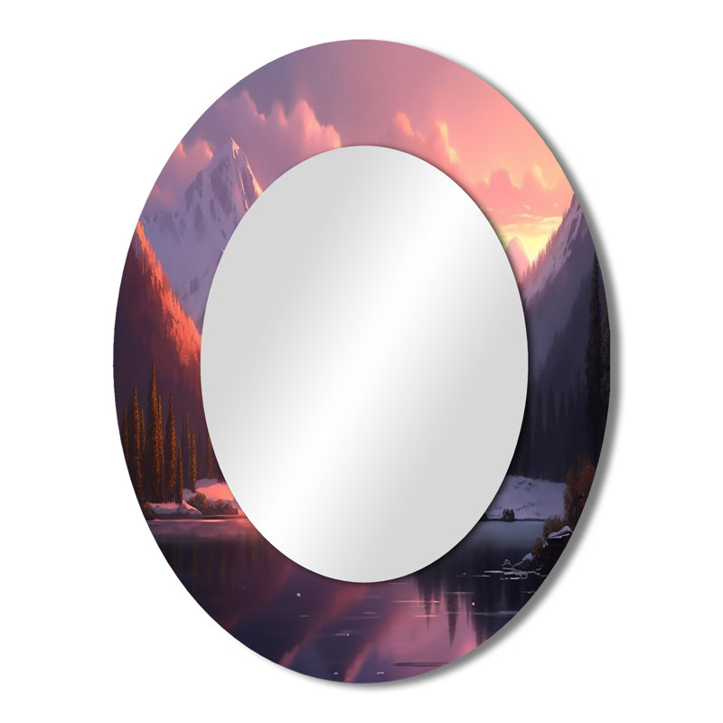 Lake And Mountain Peaks - Traditional Oval Wall Mirror, 43" x 33"