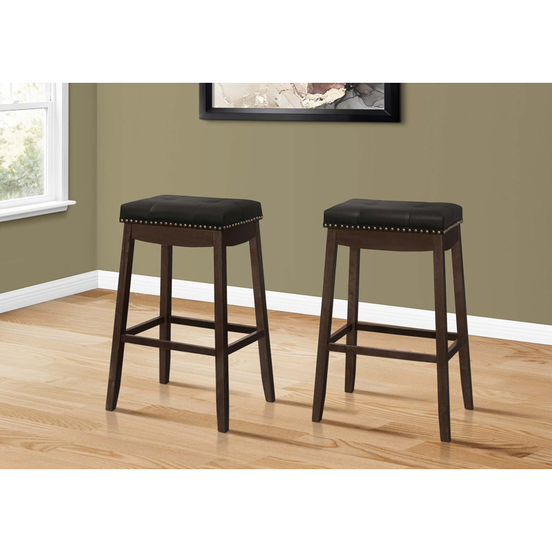Tabouret de bar, ensemble de 2, hauteur de comptoir, siège de selle, bois de cuisine, aspect cuir, transitionnel, Blanc, Gris