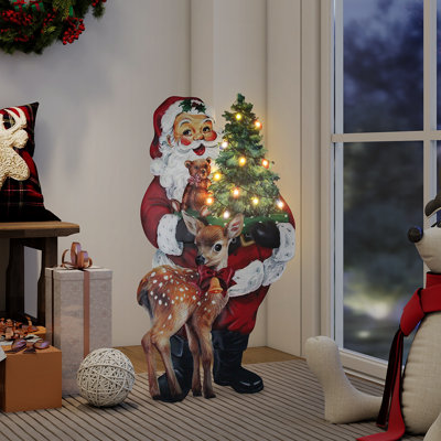 Enseigne de Noël pré-éclairée 26 pouces - Père Noël et arbre de Noël
