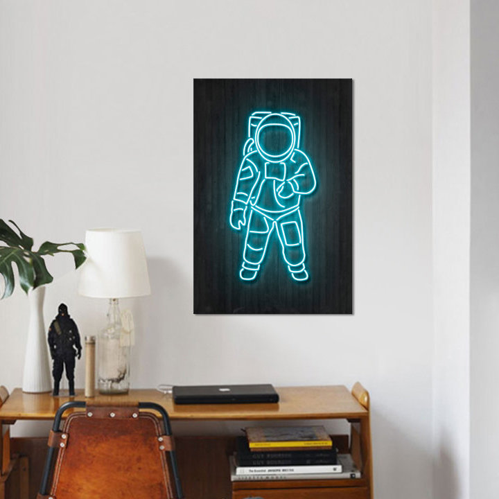 « astronaute », impression sur toile tendue, H 26 po x l 18 po x P 1,5 po, Toile avec cadre noir, Pas de tapis