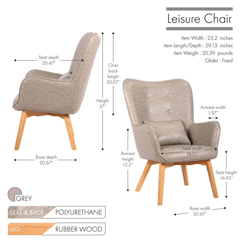 Chillicothe Upholstered Wingback Chair, Gray Faux Leather