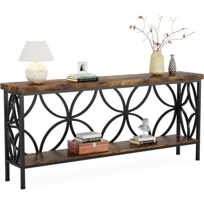 70.9 Inches Extra Long Industrial Console Table, Narrow Sofa Table Behind Couch With Open Storage Shelves, Rustic Entryway Table For Hallway, Foyer, Or Living Room, Metal Frame, Rustic Brown