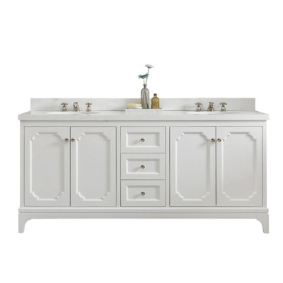 Bernardo Queen 72" Sink Carrara Quartz Countertop Bath Vanity with Faucet