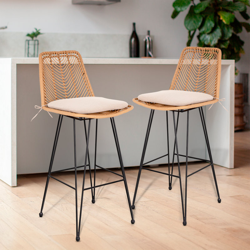 Tabouret d'extérieur en osier avec coussin Chateau, Tabourets de bar - 29 po
