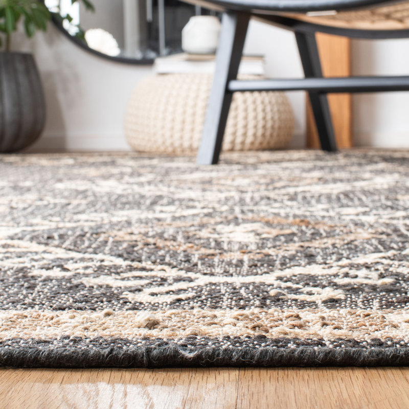 Kilim Southwestern Area Rug In Black / Ivory, Round 91 cm