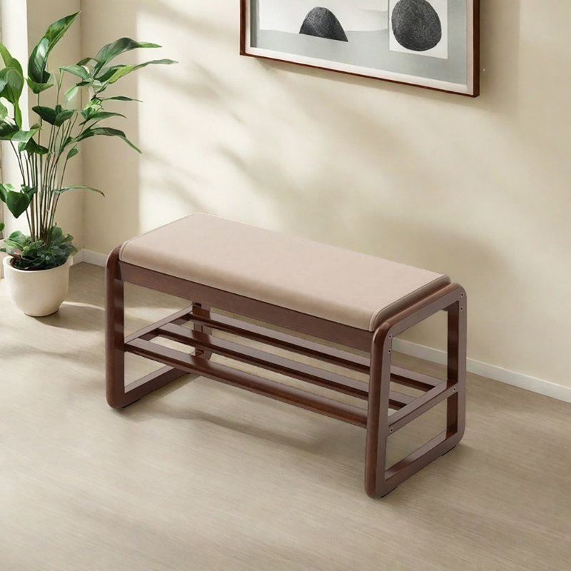 Banc de rangement pour chaussures 31,5 po, Beige / noyer foncé