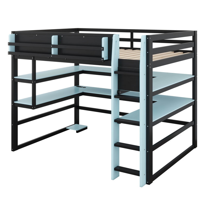 Lit mezzanine en bois Gaming, Lit double, Bleu nuage