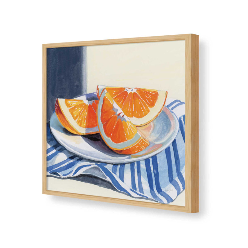 «Fresh Cut Citris on Linen» par Kate Jarvik Birch, reproduction d'art, H 21,5 po x l 21,5 po, Érable, Impression encadrée