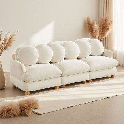Comfy Chenille Modular Sectional Sofa, 3 Seater Deep Seat Couch with 6 Throw Pillows,Solid Wood Frame for Living Room, Bedroom and Apartment