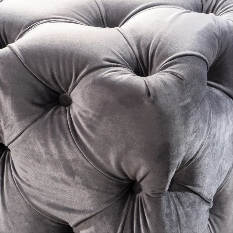Siège en velours gris avec capitonnage chic et boutons sophistiqués durables, Polyester gris