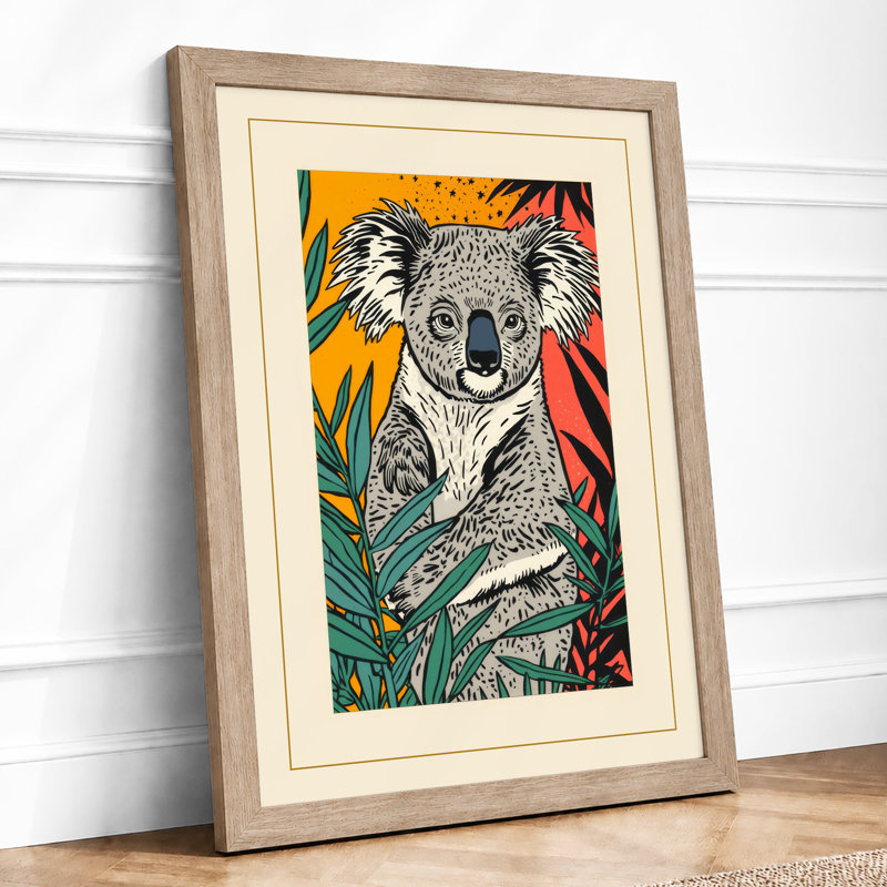 Koala in Foliage Boho - Framed Print, A1 - 84.1 x 59.4 cm, Oak