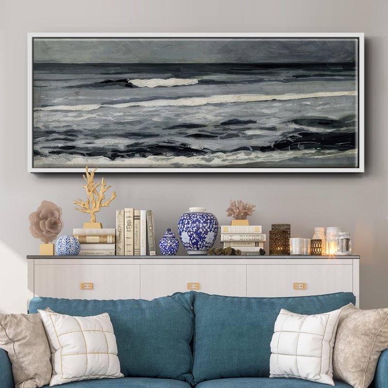 " Moody Sea II ", 8" H x 20" W x 1.5" D, White