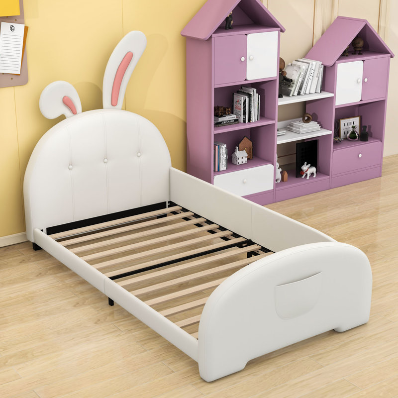 Lit plateforme simple tapissier avec tête de lit, Blanc