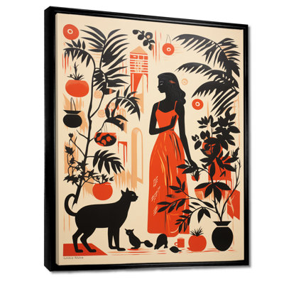 Dame africaine en robe rouge campagne rétro - art mural africain
