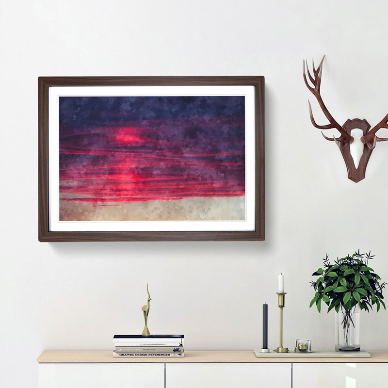 Burning Clouds Painting - Single Picture Frame Print on MDF, 24cm H x 33cm W x 2cm D, Black