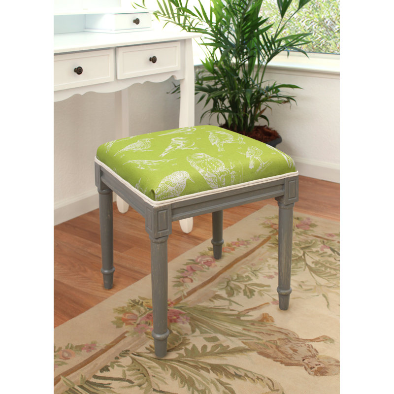 Tabouret de coiffeuse en lin taupe, Vert chartreuse, Noyers