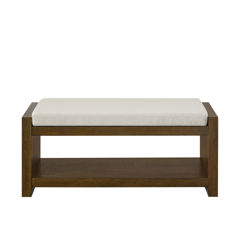 40" Accent Bench With Lower Shelf Shoe Rack, Padded Seating Bench For Living Room, Modern Compact Bed End Bench With Storage For Bedroom Seating, Removable Cushion,  40"W- Beige