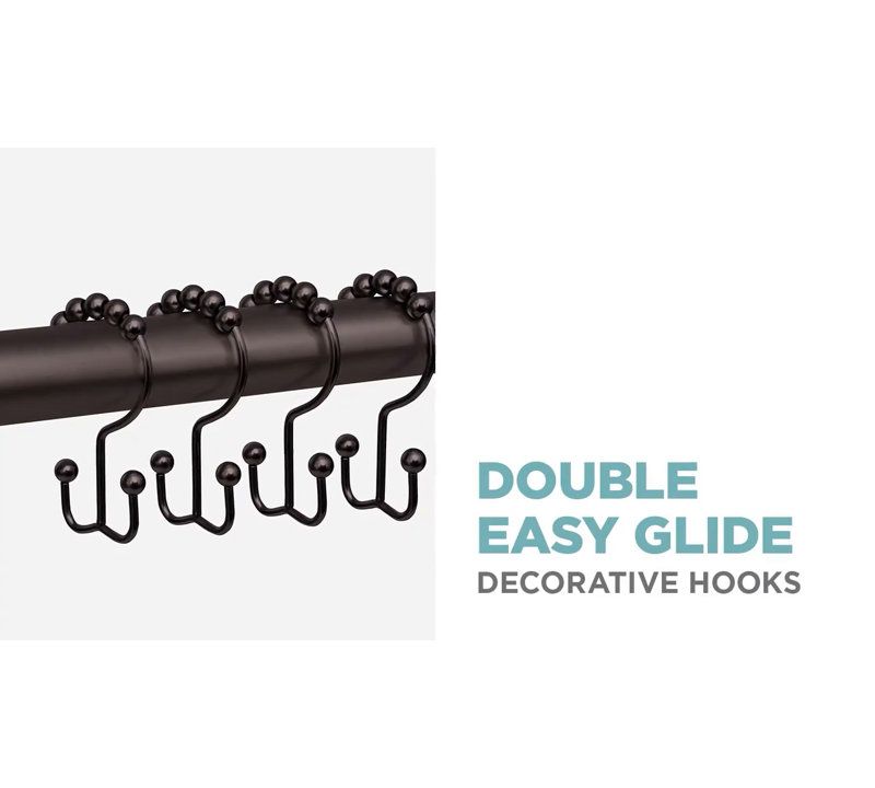 Nickel Finish Rust Resistant Double Shower Curtain Hooks Set of 12