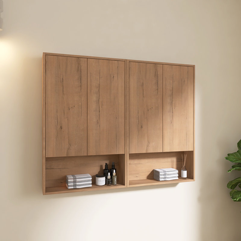 48" Wall-Mounted Bathroom Cabinet With 4 Soft-Close Doors,2 Adjustable Shelves