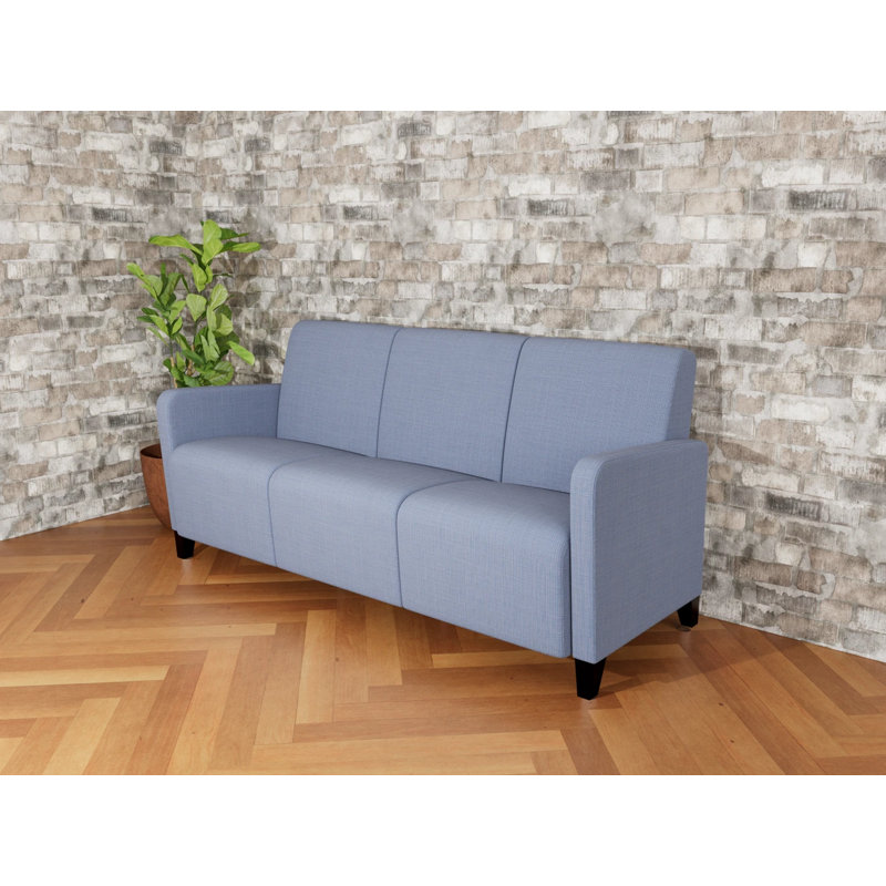 Fauteuil de réception 3 places Ravenna, Bois noir, Chambray bleu marine clair